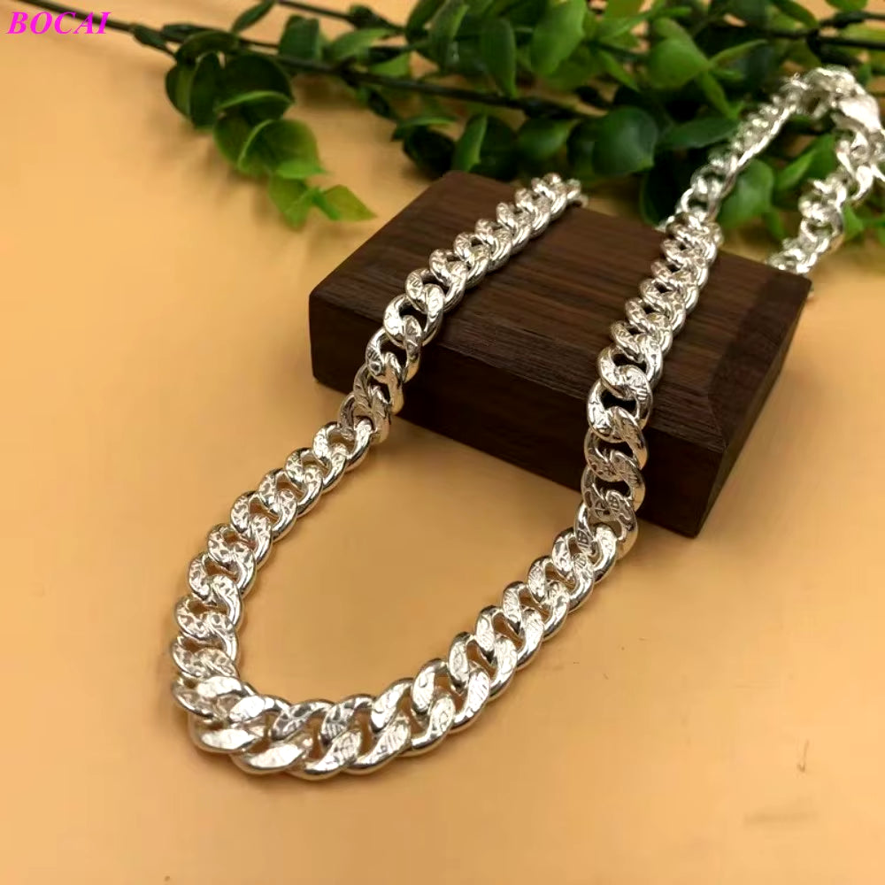 100% Real S999 Sterling Silver Necklace for Women Men New Fashion Flat Solid FU Letter Argentum Horsewhip-Chain Jewelry