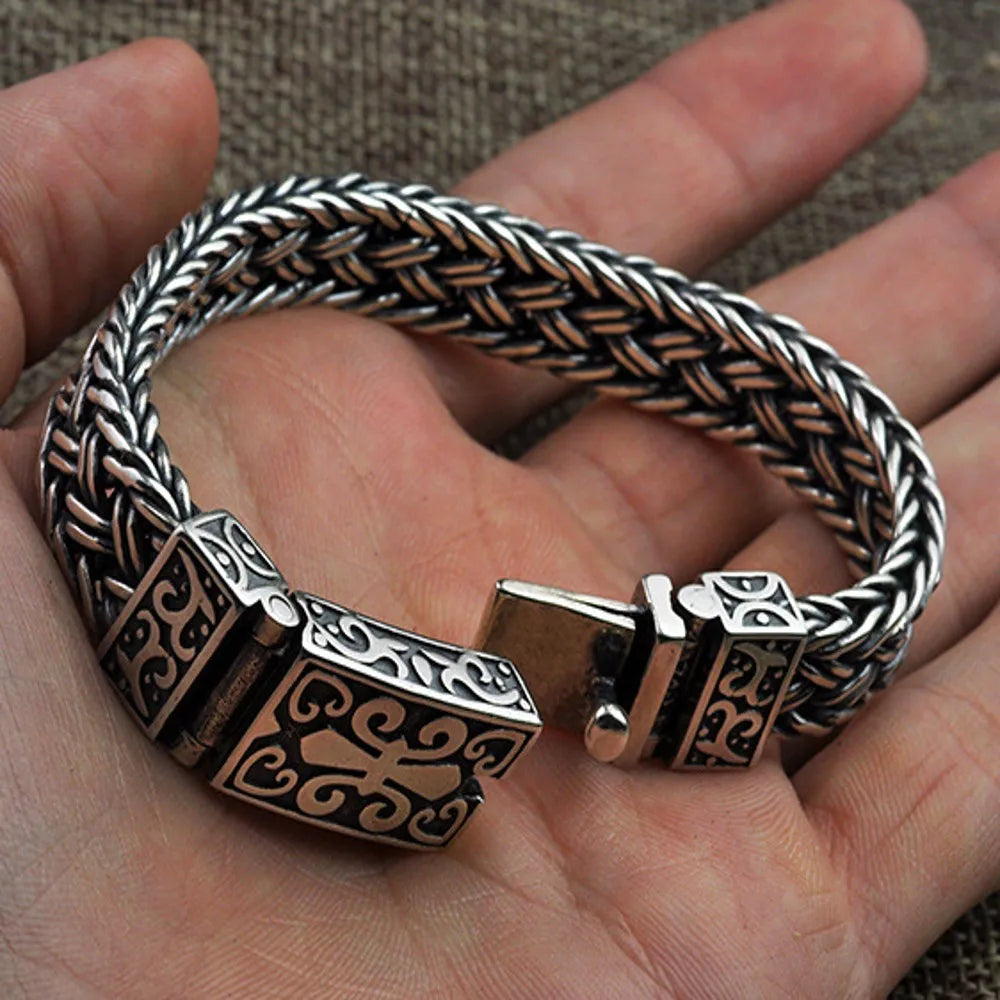 New Real Solid S925 Pure Silver Bracelet for Man Personality Woven Bracelet Domineering Retro Fashion Holiday Gifts